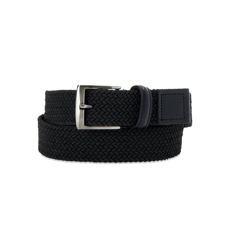 George Men's Stretch Belt, Polished Nickel Buckle, Black photo 1