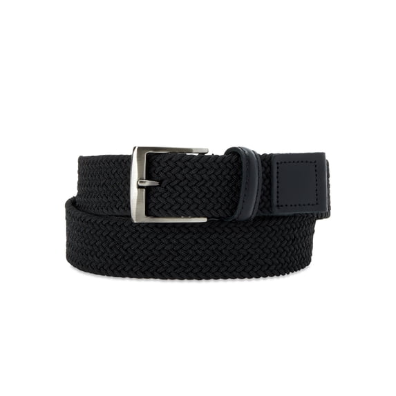 George Men's Stretch Belt, Polished Nickel Buckle, Black, 35mm, Size 32-50