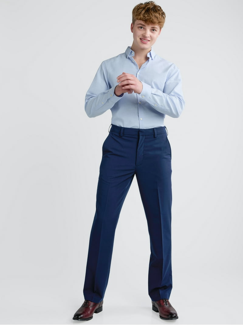 blue pant white shirt formal dress Men's Comfort Fit White Cotton Dress Shirt - Long Sleeve main image 1