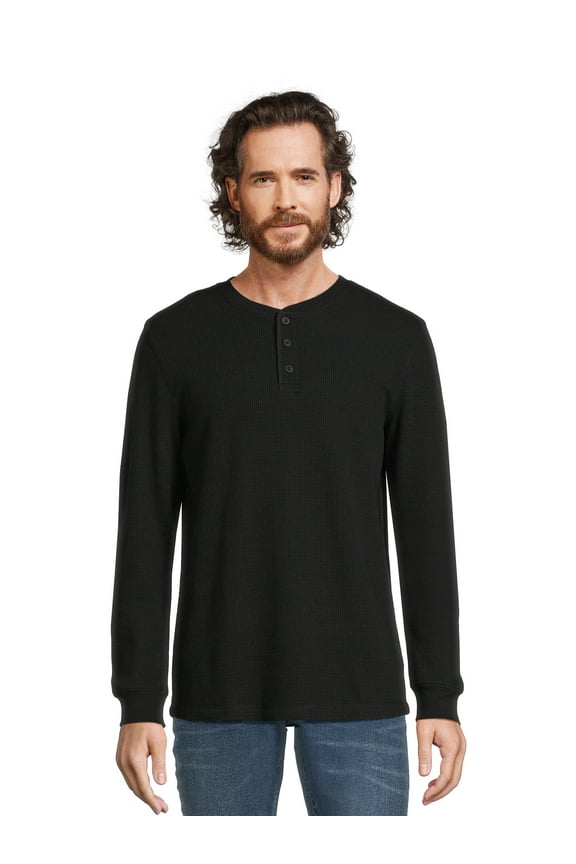 Men's Thermal Henley Shirt with Long Sleeves, Sizes XS-5XL
