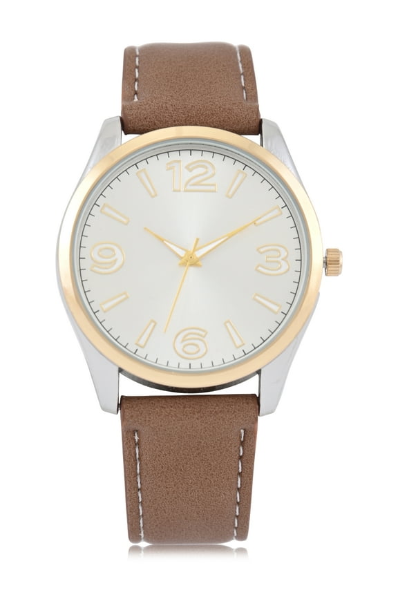 George Men's Two-Tone Case with Brown PU Strap Wristwatch