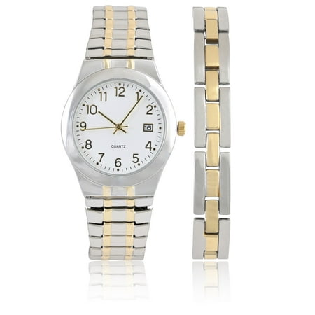 George Men's Two-Tone Expansion Watch with Easy Read Dial & Matching Two-Tone Bracelet. 37MM