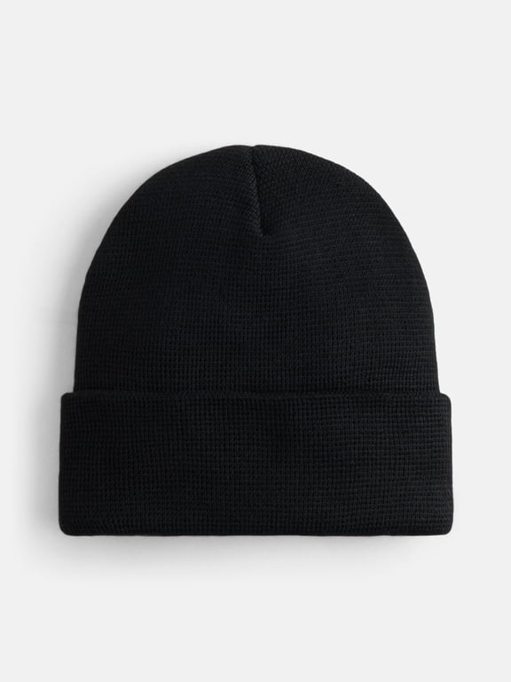 Men's Waffle Knit Beanie Hat, Black