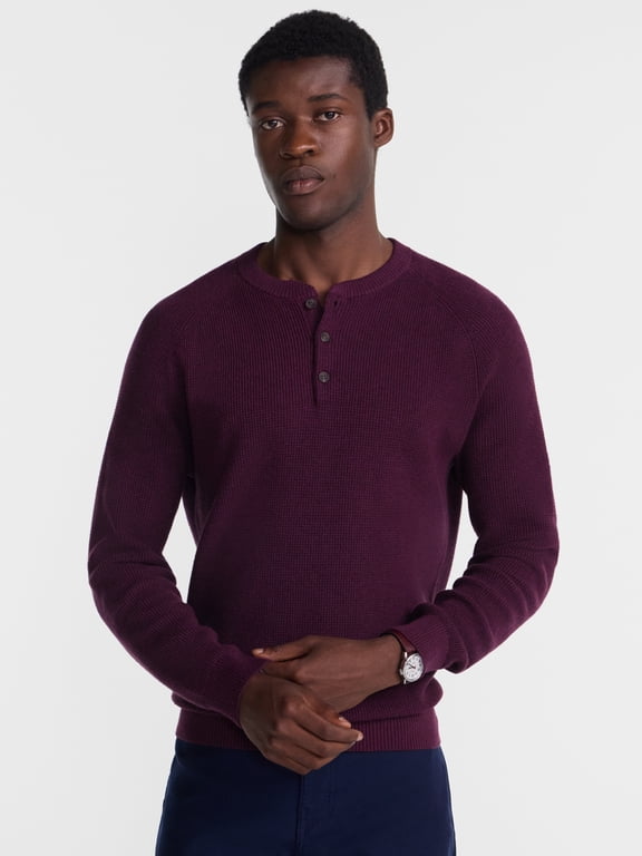 Men's and Men's Tall Waffle Henley Sweater, Lightweight, Sizes XS-3XLT