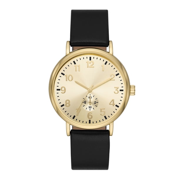 George Band Watch George Men's Watch: Gold Tone Case, Champagne Sunray Dial, Black Vegan ...