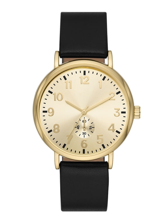 Men's Watch: Gold Tone Case, Champagne Sunray Dial, Black Vegan Leather Band (FMDOGE047)