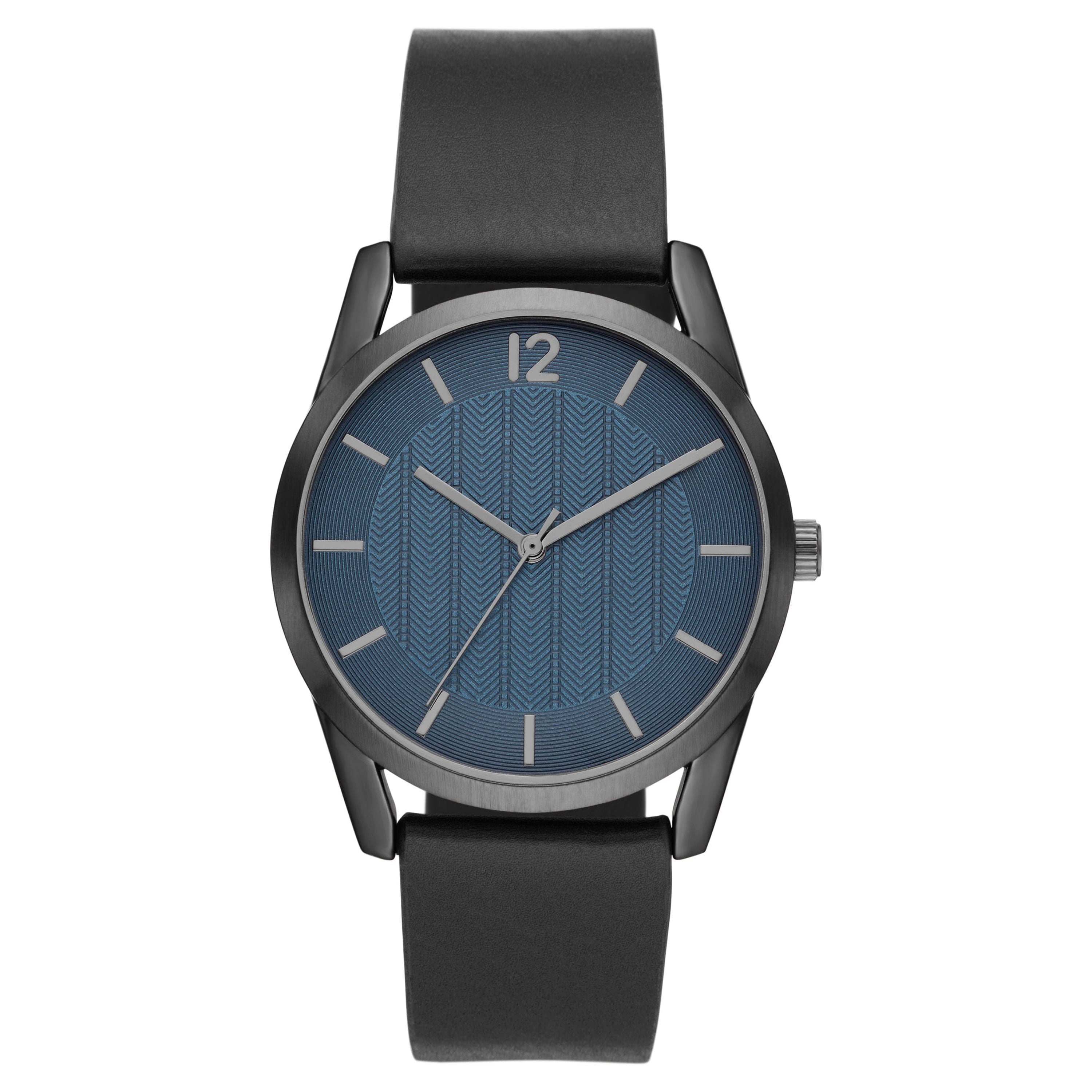 George Men's Watch: Gunmetal Case, Blue Textured Dial, Black George Men's Watch: Gunmetal Case, Blue Textured Dial, Black