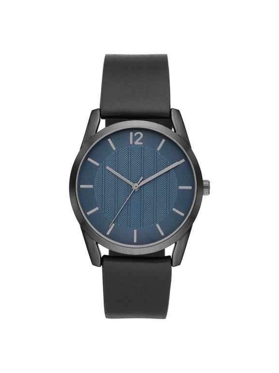 Men's Watch: Gunmetal Case, Blue Textured Dial, Black Vegan Leather Band (FMDOGE035)