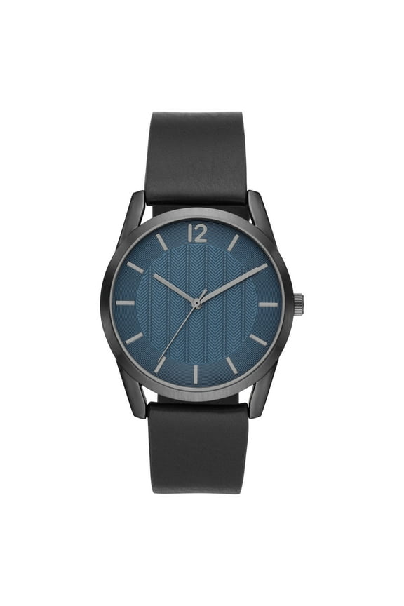 Men's Watch: Gunmetal Case, Blue Textured Dial, Black Vegan Leather Band (FMDOGE035)