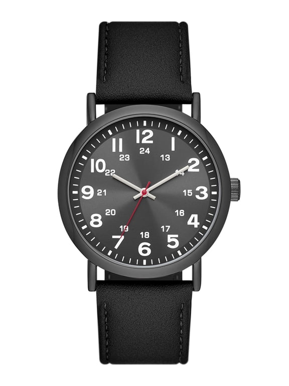Men's Watch: Gunmetal Tone Case, Black Easy Read Dial, Black Vegan Leather Band (FMDOGE046)