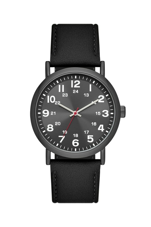 Men's Watch: Gunmetal Tone Case, Black Easy Read Dial, Black Vegan Leather Band (FMDOGE046)