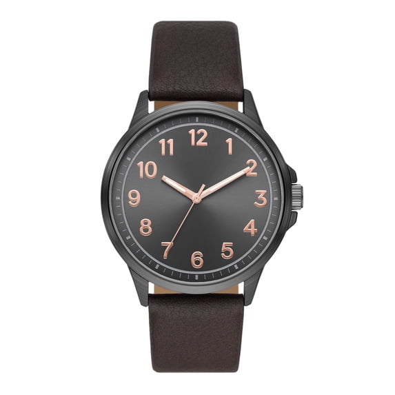 George Men's Watch, Gunmetal Tone Case, Black Easy Read Dial with Rose ...