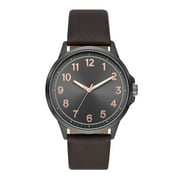 George Mens Watch Gunmetal Tone Case, Black Easy Read Dial, Brown Textured Vegan Leather Band FMDOGE057
