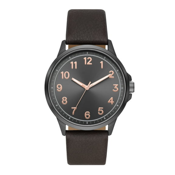 George Men's Watch: Gunmetal Tone Case, Black Easy Read Dial, Brown Textured Vegan Leather Band (FMDOGE057)