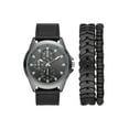 thumbnail image 1 of George Men's Watch Set: Gunmetal Case, Black Dial, Textured Vegan Leather Band, Braided PU Band, Stretchy Bead Bracelet (FMDXGE038)., 1 of 4