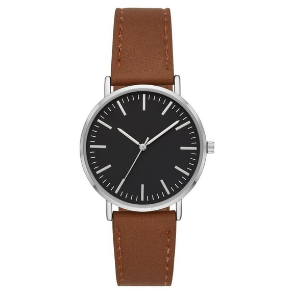 George Men's Watch: Silver Tone Case, Black Dial, Cognac Vegan Leather Band(FMDOGE034)