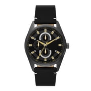 George Mens Wristwatch, Brushed Gunmetal 43mm Round Case, Black Dial and Black Faux Leather Strap FMDOGE062
