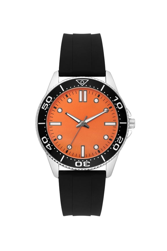 Adult Mens Analog Silicone Orange 44mm Wristwatch