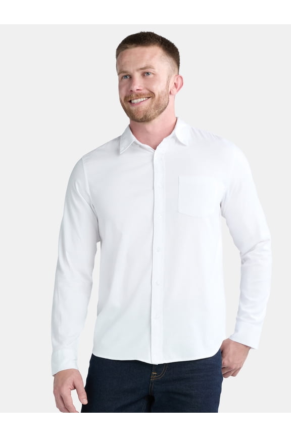 Men's and Big Men’s Button Down Poplin Shirt with Long Sleeves, Sizes S-3XL