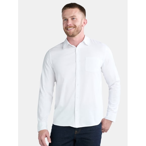 George Men's and Big Men’s Button Down Poplin Shirt with Long Sleeves, Sizes S-3XL
