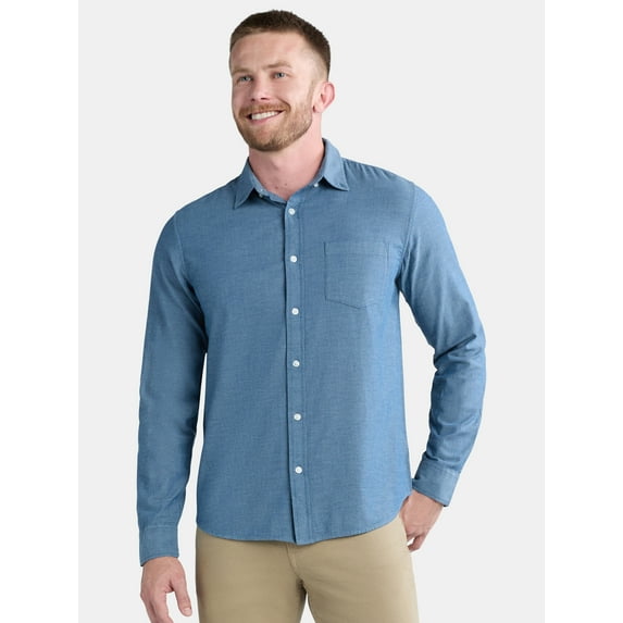 George Men's and Big Men’s Button Down Poplin Shirt with Long Sleeves, Sizes S-3XL