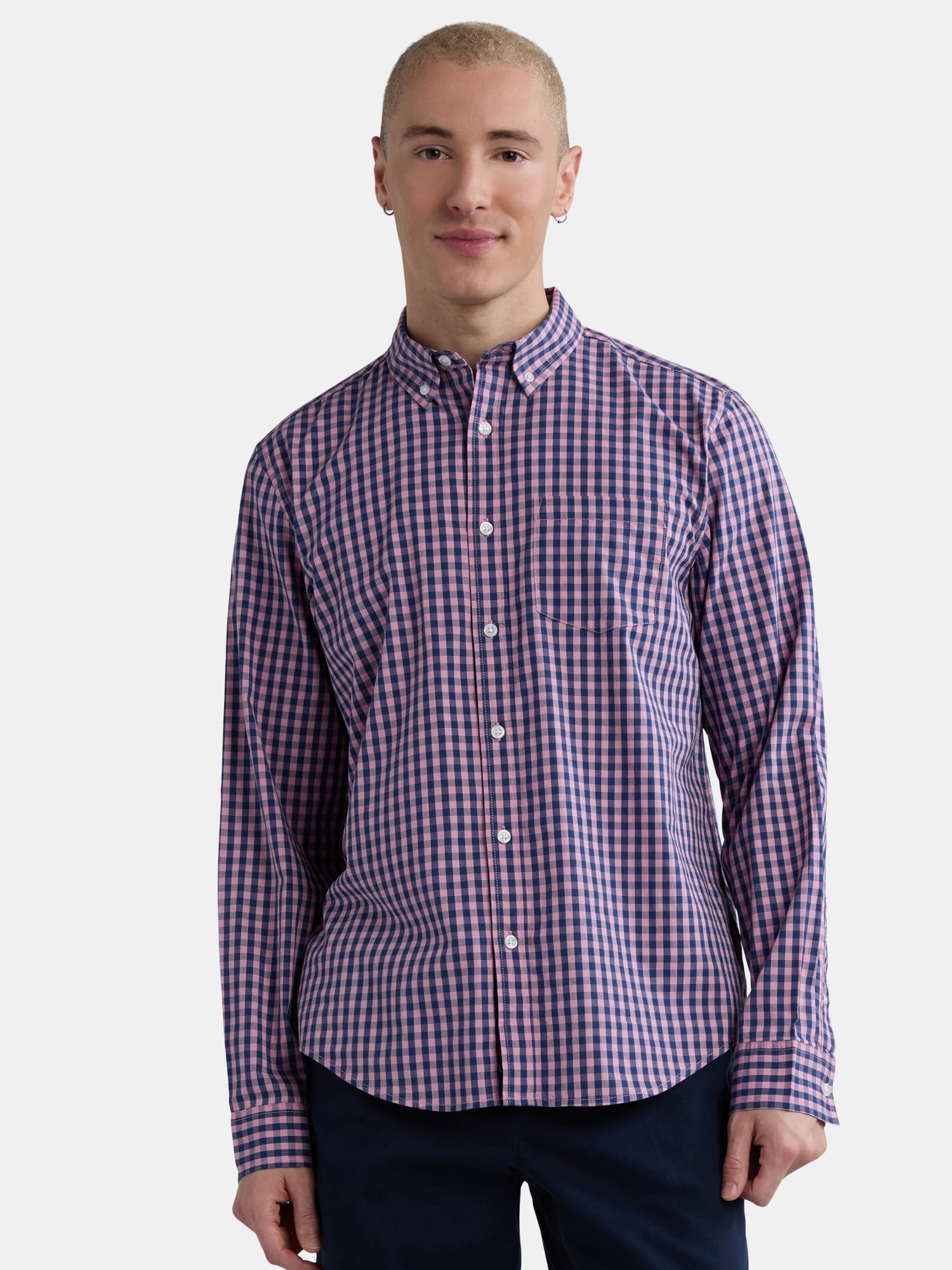 George Men's and Big Men’s Button Down Poplin Shirt with Long Sleeves, Sizes S-XXXL