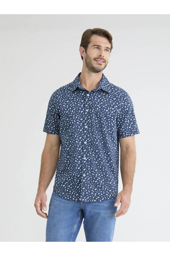 Men's and Big Men's Button Up Commuter Shirt with Short Sleeves, Sizes S-3XL