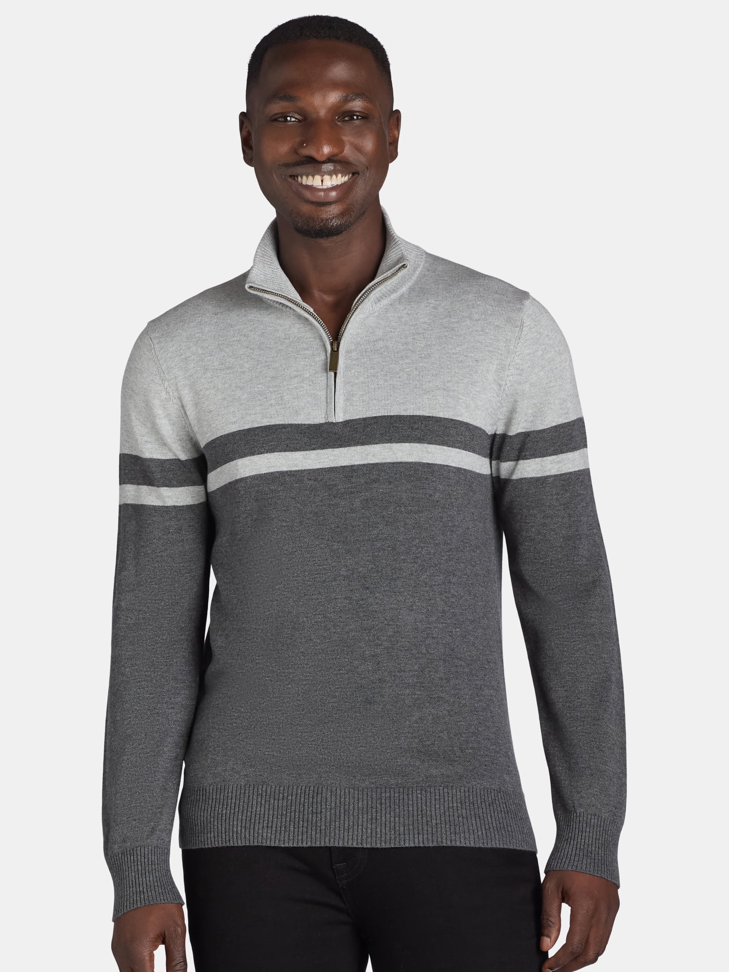 George Men's Chest Stripe Quarter Zip Sweater Midweight Sizes S-3XL ...