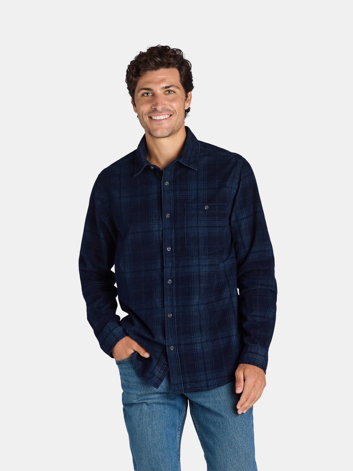 George Men's and Big Men's Corduroy Shirt with Long Sleeves, Sizes S-3XL