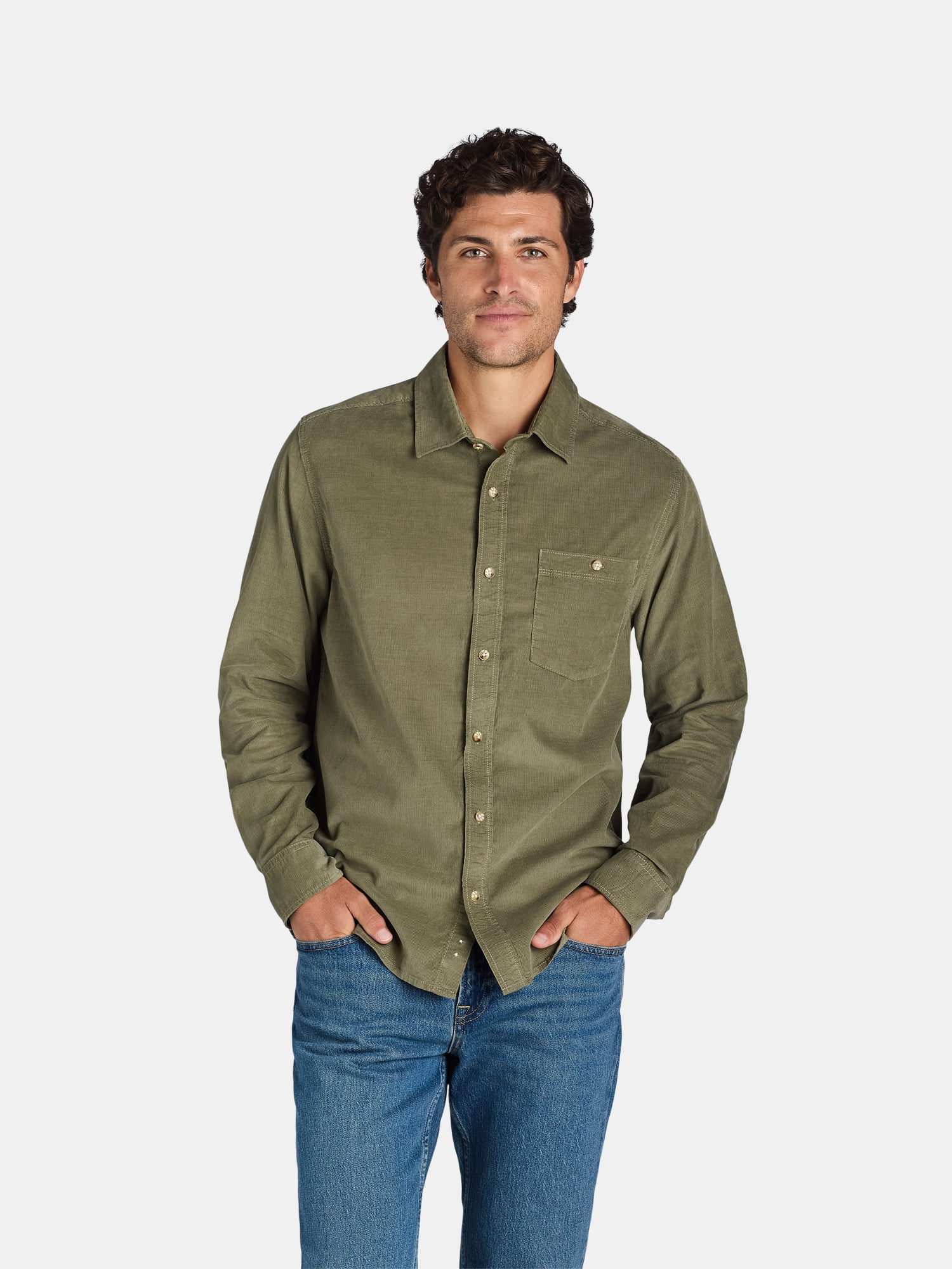 George Men's and Big Men's Corduroy Shirt with Long Sleeves, Sizes S-3XL