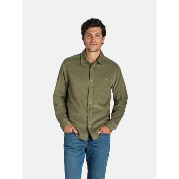 George Men's and Big Men's Corduroy Shirt with Long Sleeves, Sizes S-3XL
