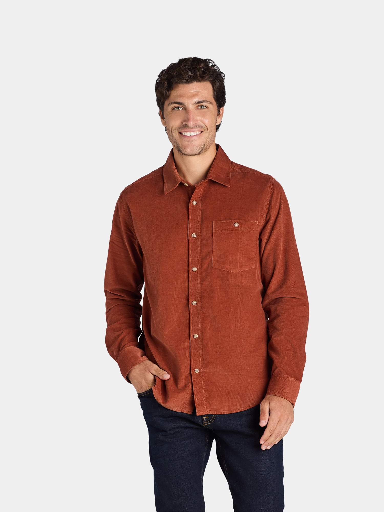 George Men's and Big Men's Corduroy Shirt with Long Sleeves, Sizes S ...