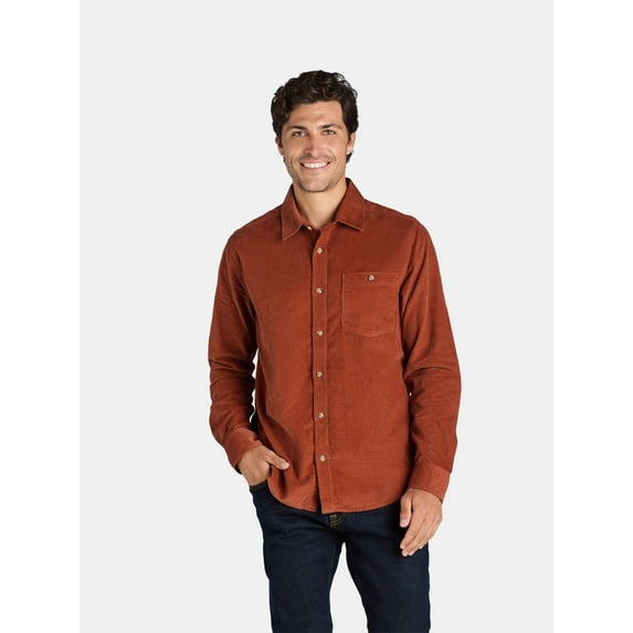 George Men's and Big Men's Corduroy Shirt with Long Sleeves, Sizes S-3XL