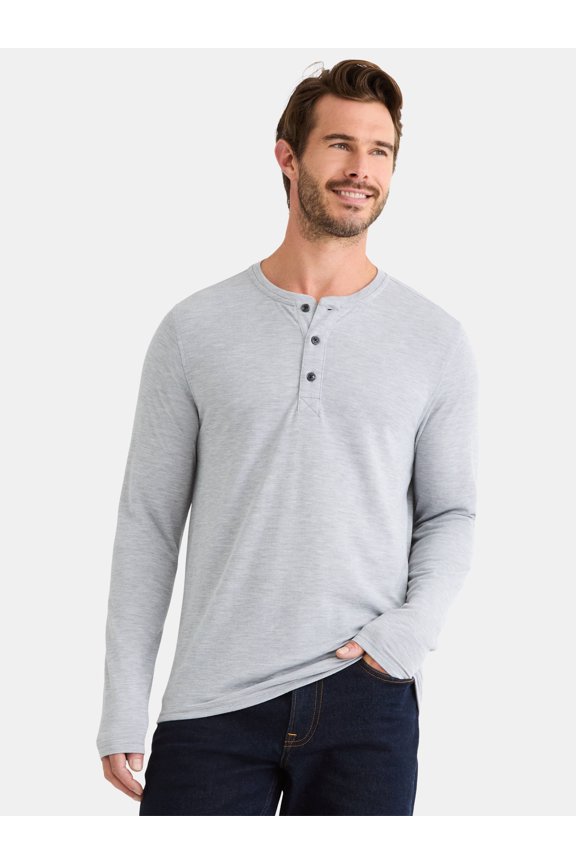 Men's and Big Men's Double Knit Henley, Sizes S-3XL