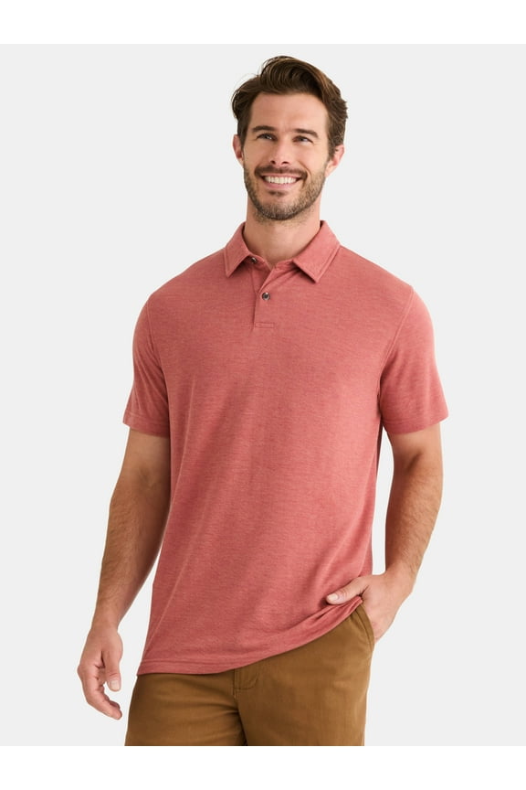 Men's & Big Men's Double Knit Polo Shirt with Short Sleeves, Sizes S-3XL