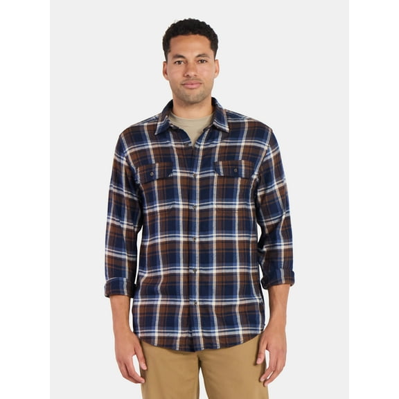 George Men's and Big Men's Double Pocket Flannel Shirt, Sizes XS-3XLT