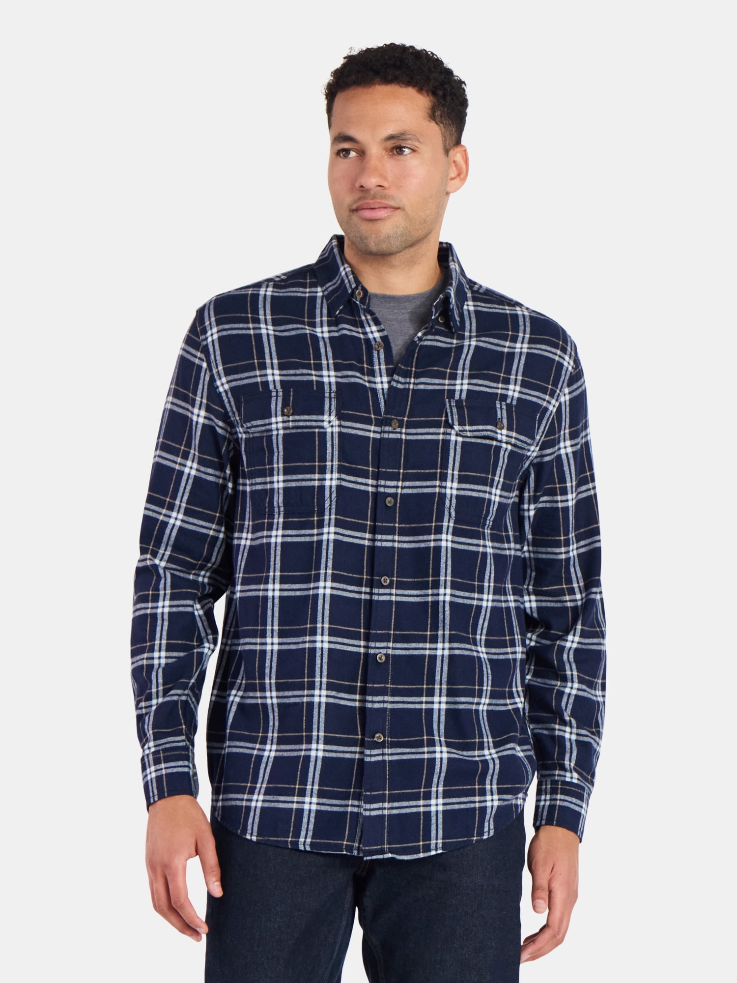 George Men's and Big Men's Double Pocket Flannel Shirt, Sizes XS-3XLT