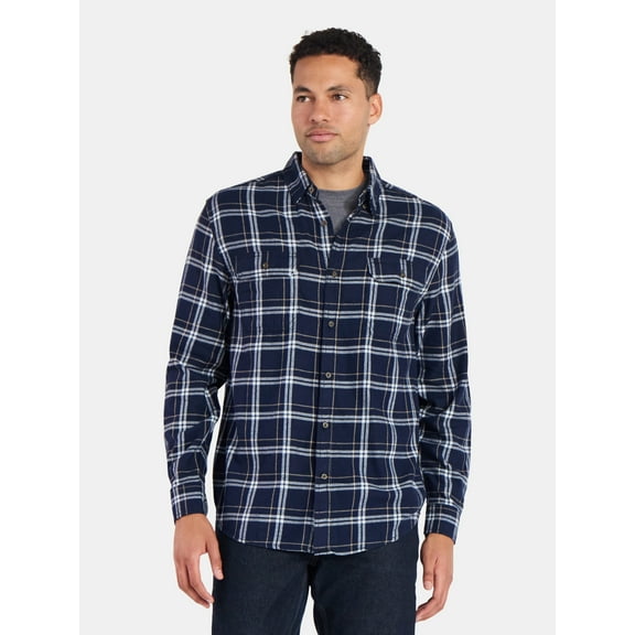 George Men's and Big Men's Double Pocket Flannel Shirt, Sizes XS-3XLT