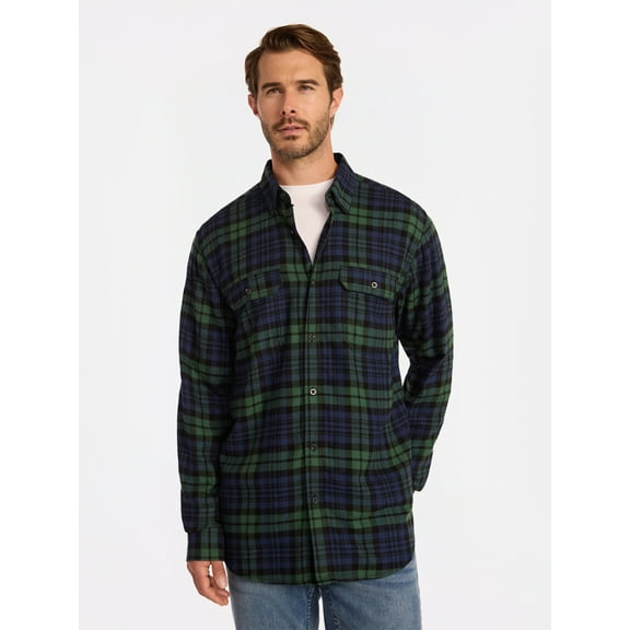 George Men's Double Pocket Flannel Shirt, Sizes XS-3XLT