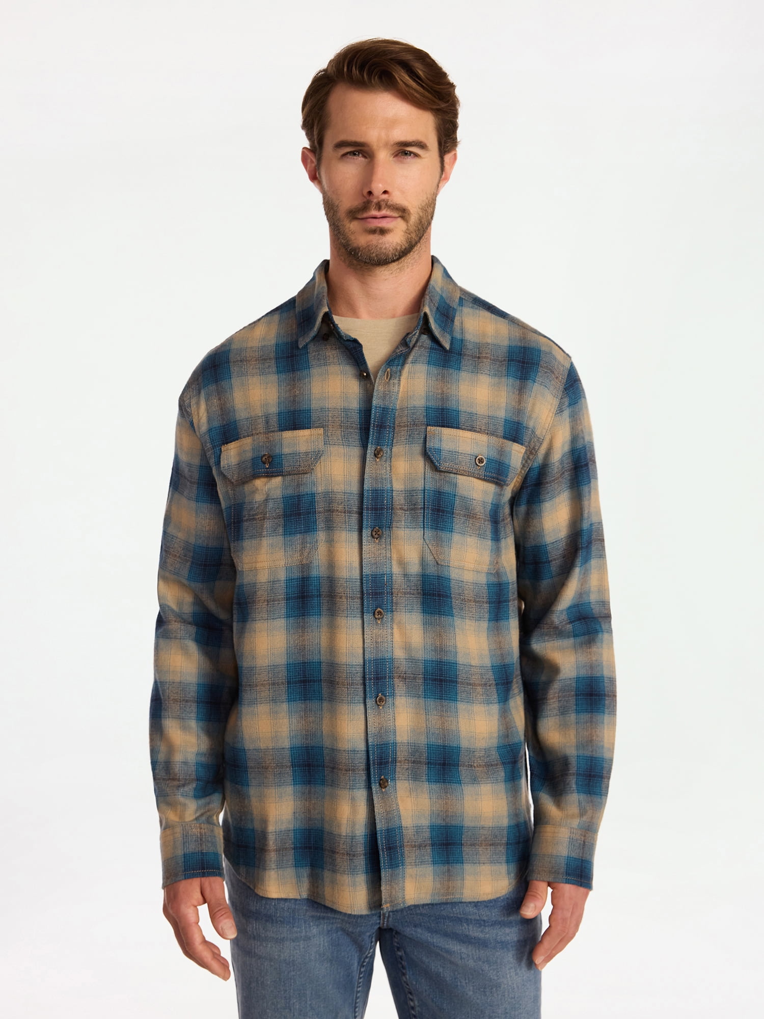 George Men's & Big Men's Relaxed Fit Double Pocket Flannel Shirt, Sizes XS-3XLT