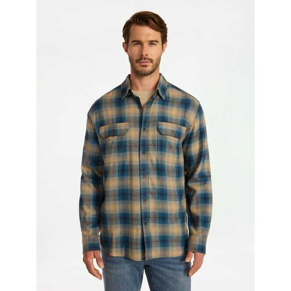 George Men's Double Pocket Flannel Shirt, Sizes XS-3XLT