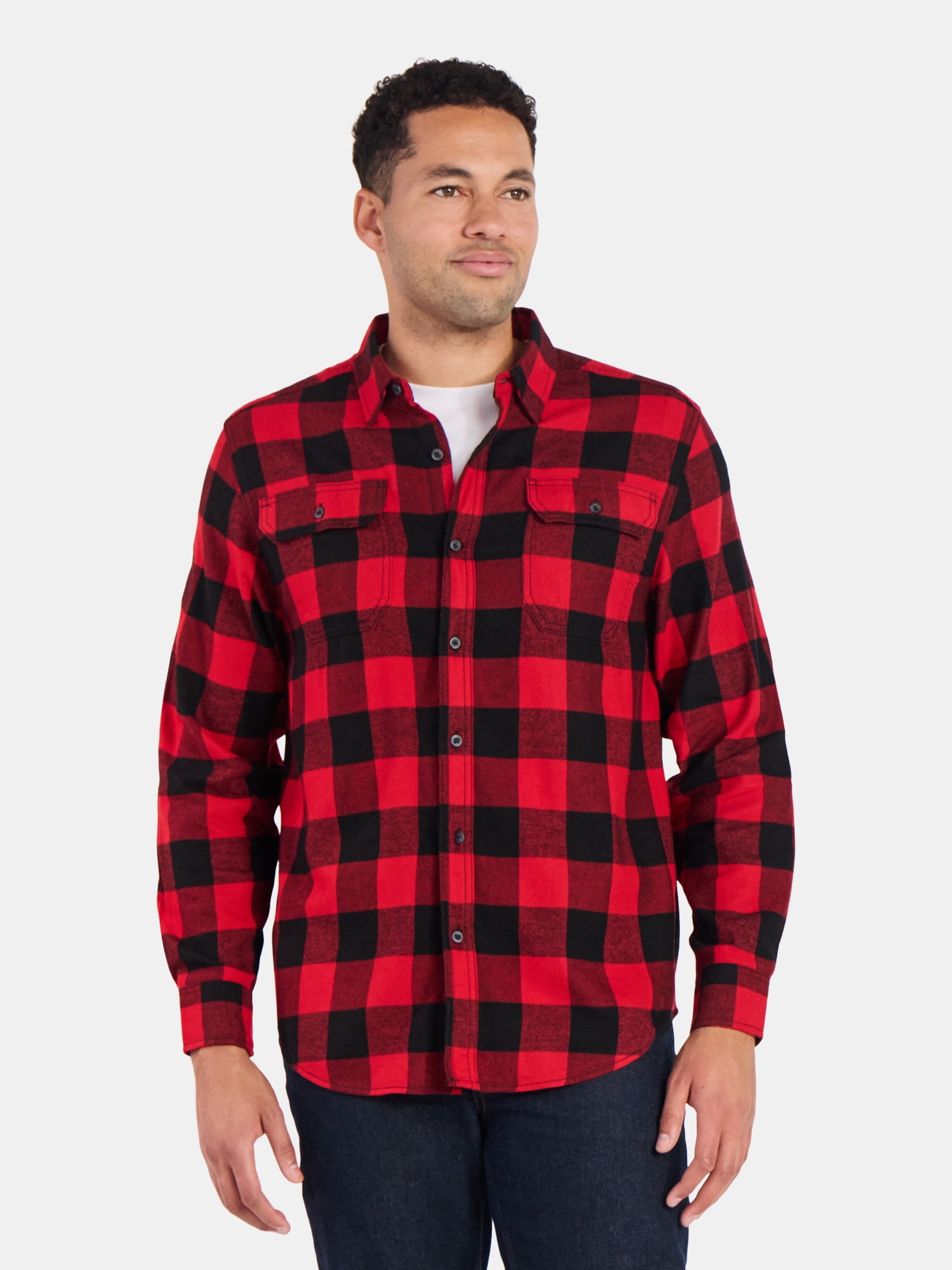 George Men's and Big Men's Double Pocket Flannel Shirt, Sizes XS-3XLT