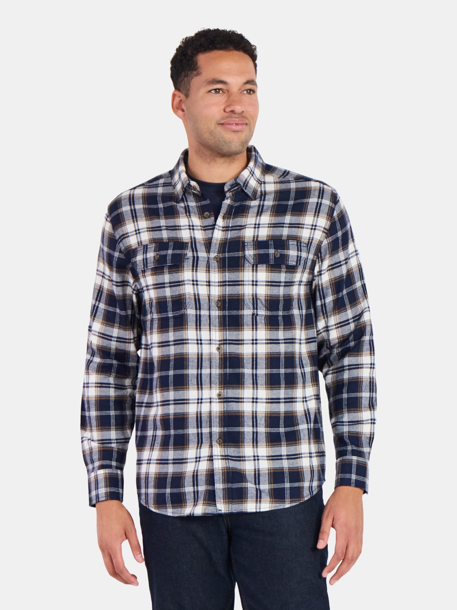 George Men's and Big Men's Double Pocket Flannel Shirt, Sizes XS-3XLT