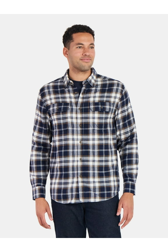 Men's and Big Men's Double Pocket Flannel Shirt, Sizes XS-3XLT