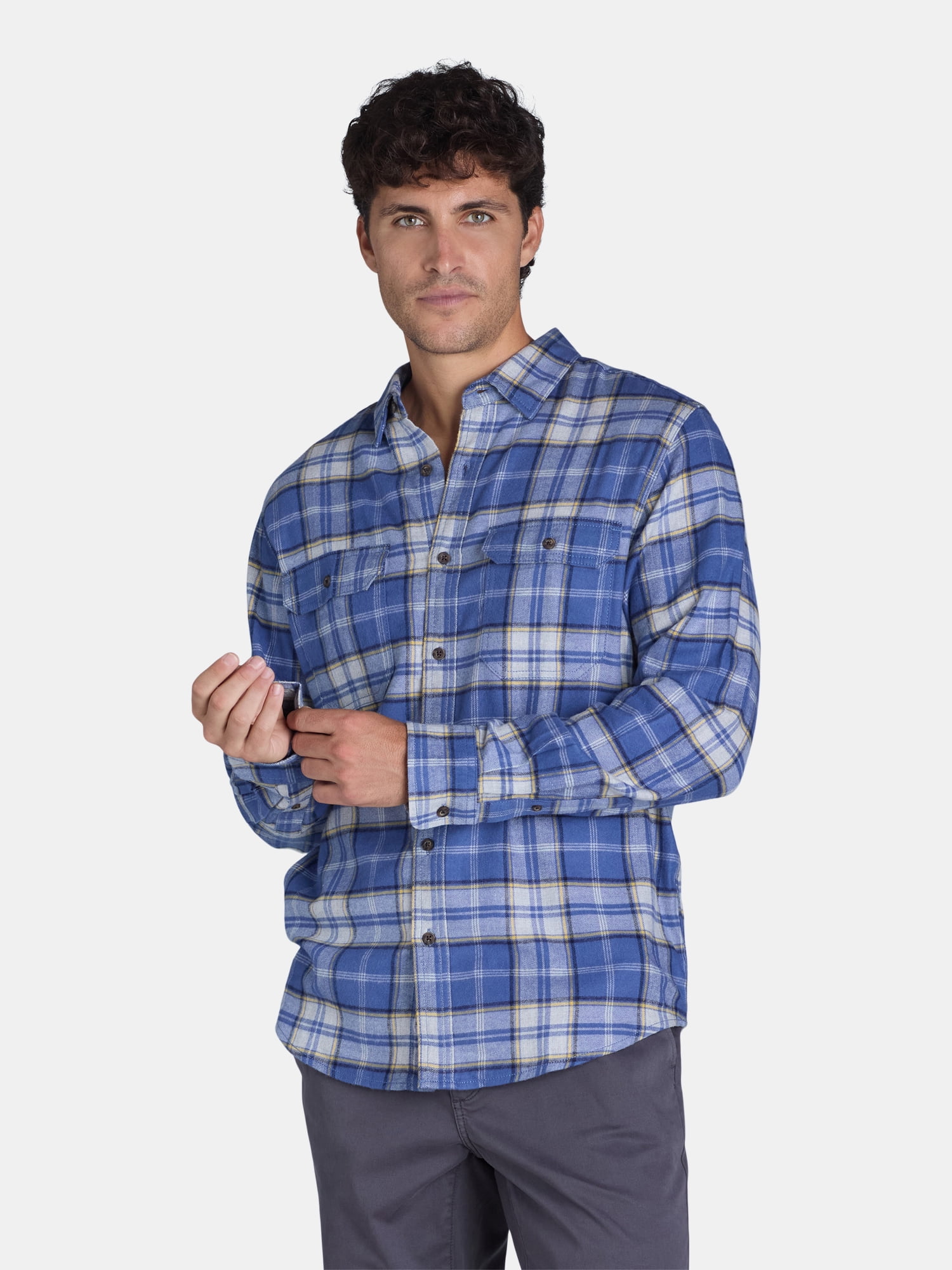 George Men's and Big Men's Flannel Shirt with Long Sleeves, Sizes XS-3XLT