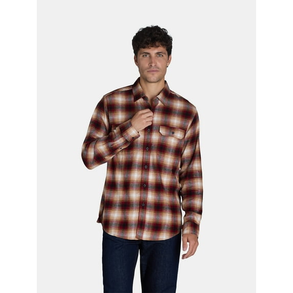 George Men's and Big Men's Flannel Shirt with Long Sleeves, Sizes XS-3XLT