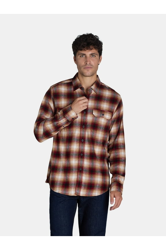 Men's and Big Men's Flannel Shirt with Long Sleeves, Sizes XS-3XLT
