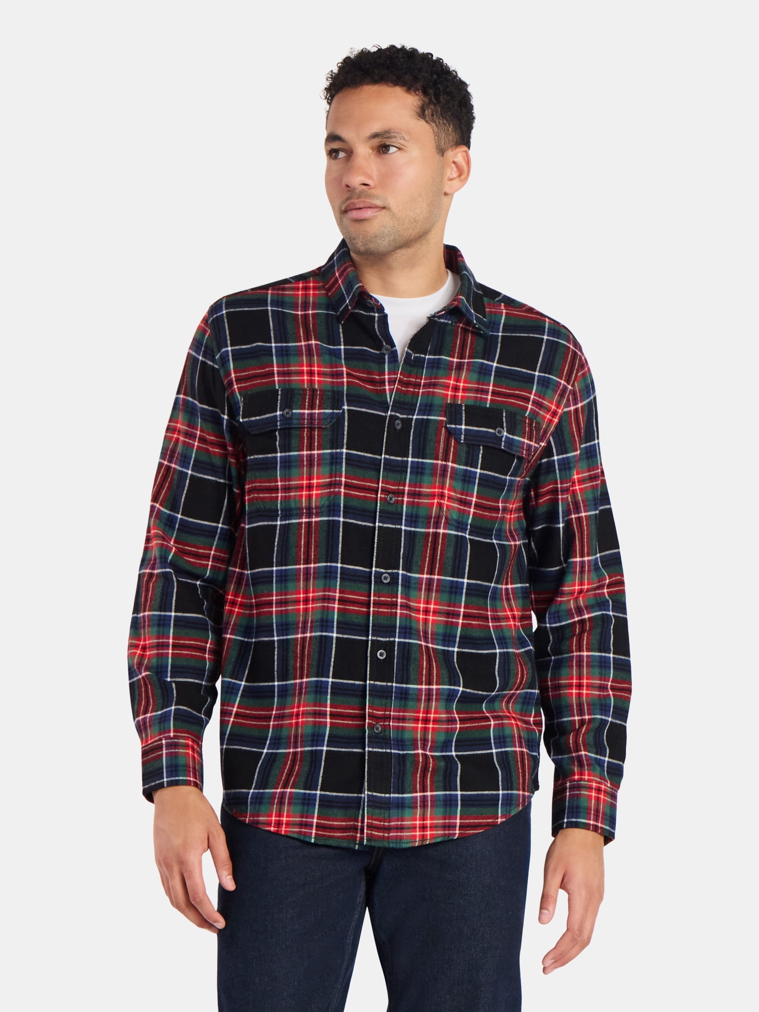 George Men's and Big Men's Double Pocket Flannel Shirt, Sizes XS-3XLT
