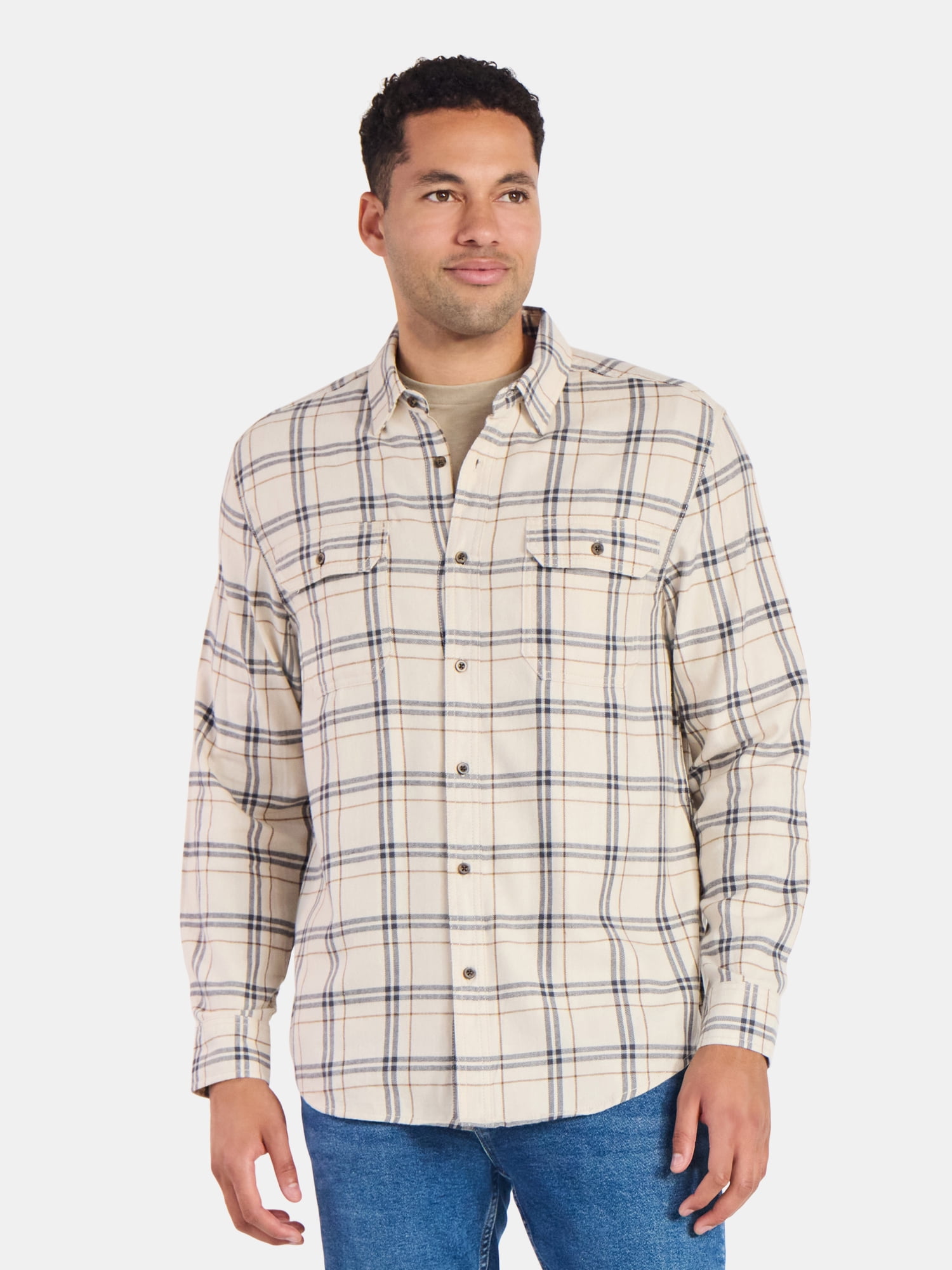 George Men's and Big Men's Double Pocket Flannel Shirt, Sizes XS-3XLT