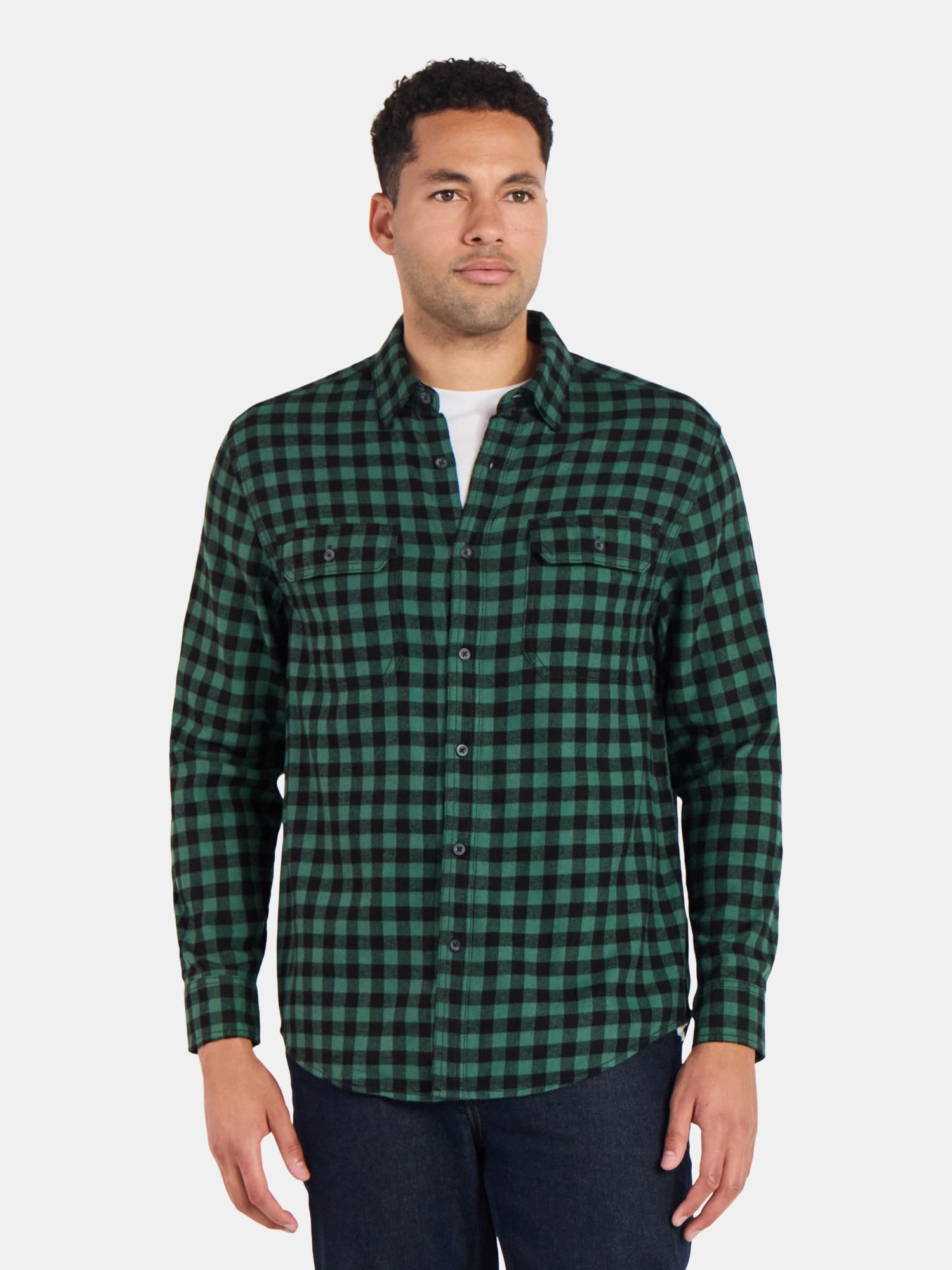 George Men's and Big Men's Double Pocket Flannel Shirt, Sizes XS-3XLT